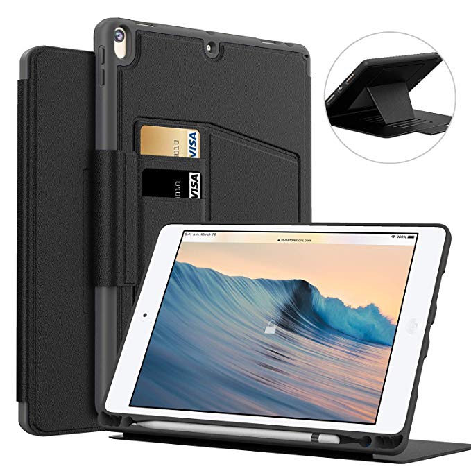BeeFly Case for iPad Air 10.5" 2019 / iPad Pro 10.5" 2017,Protective 10.5" iPad Case with 8 Magnetic Adjustable Kickstand  Card Pocket  Pencil Holder Cover for iPad 10.5" for Men & Women-Black