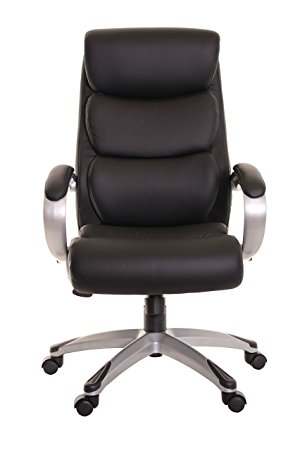 TimeOffice High Back Office Leather Chair with Armrest, Ergonomic Design Office Chair PU Leather Executive Desk Office Swivel Chair with Lumbar Back Support & Upper Back Support, Black