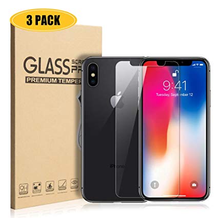 iPhone X Screen Protector [5.5"inch],[Anti-Scratches] [Anti-Fingerprint] HD Tempered Glass Screen Protector for Apple iPhone X (3-Pack)