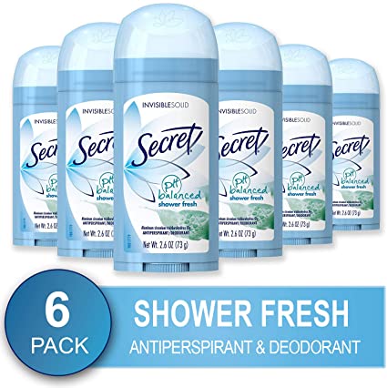 Secret Original Shower Fresh Scent Women's Invisible Solid Ph Balanced Antiperspirant & Deodorant 2.6 Oz (Pack of 6)
