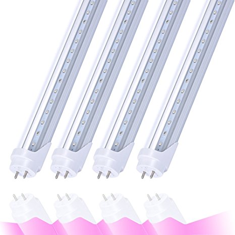 LightingWill LED Grow Light Tube, T8 4Ft 15W LED Plant Grow Tube Lights, Input AC85~265V Red/Blue Spectrum for Indoor Plants Veg and Flower (4 Pack)