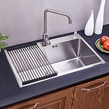 Kitchen Sink 28 Inch Single Big Bowl 18 Gauge Stainless Steel Sink with Water Drain,Drain Basket and soap Dispenser