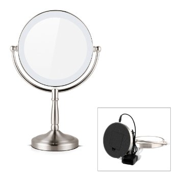 Dokpav Oval Double-Sided Cosmetics Mirror with LED LightWarm Lighted Makeup Mirror and 3X Magnification Makeup Mirror with Soft Led Light for Bathroom VanityCosmetics - Silver