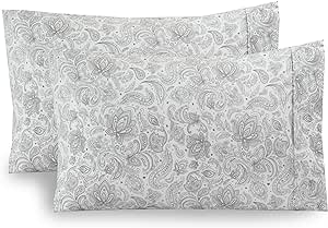 Elegant Comfort Ultra Soft Set of 2 Floral Print Pillowcases - 1500 Premium Hotel Quality Microfiber, Soft and Smooth Envelope Closure 2-Piece Pillow Covers - King, Paisley Gray