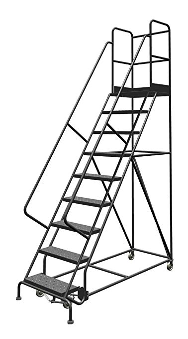 Tri-Arc KDSR109246-D2 9-Step 20" Deep Top Steel Rolling Industrial & Warehouse Ladder with Handrails, 24" Wide Perforated Tread