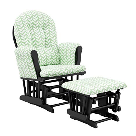 Stork Craft Hoop Glider and Ottoman, Black/Green Vine