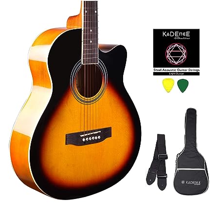 Kadence Guitar Frontier Series, Sunburst Acoustic Guitar with Die Cast Keys, Set of Strings, Strap, Picks and Bag (Sunburst, Acoustic)