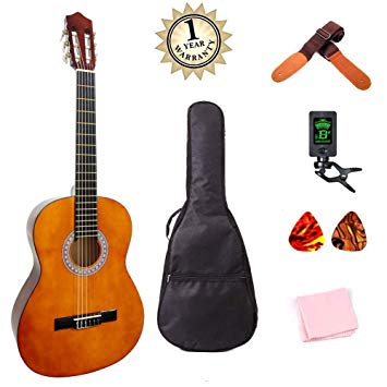 Classical Guitar 3/4 Size 36 inch Kids Guitar Acoustic Guitar for Beginners 6 Nylon Strings Guitar Starter Kits with Waterproof Bag Guitar Clip Tuner Strap Picks Wipe