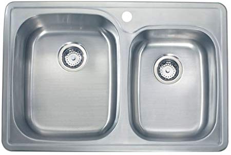 Lenova CA-TM-DL Top Mount Unequal Double Bowl Drop-in Kitchen Sink, Stainless Steel