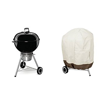 Weber 14401001 Original Kettle Premium Charcoal Grill, 22-Inch, Black & AmazonBasics Kettle Grill Cover