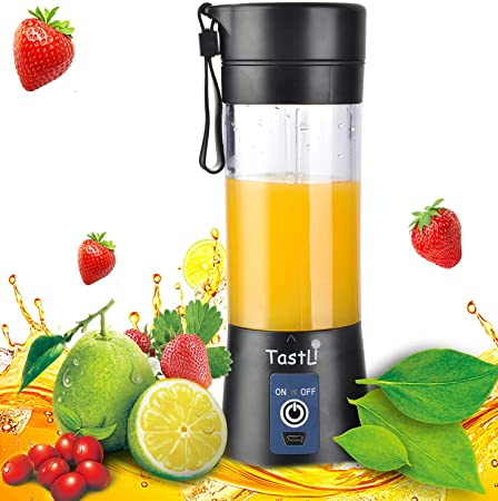 Juicer Cup, Portable Blender, 13oz Fruit Mixing Machine with Six Blades in 3D, Magnetic sensor and 2000mAh USB Rechargeable Batteries, Perfect Smoothie Fruit Juicer Cup for Personal Use (Black)
