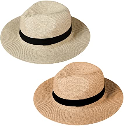 2 Pack Straw Hat Sun Hat for Women Men Panama Hat Beach Hat Summer Hats for Women UPF 50