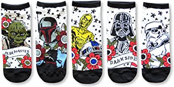 Star Wars Tattoo Inspired Art Vader Fett Yoda Juniors/Womens 5 Pack Ankle Socks Size 4-10