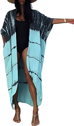 Bsubseach Stylish Tie Dye Open Front Long Kimono Swimsuit Cover up for Women