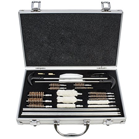 GGI International 24 piece Universal Hand Gun, Rifle, & Shot Gun Cleaning Kit —Includes Aluminum Portable Storage Case—Perfect for Hunters, Law Enforcement, Military Professionals, and more!