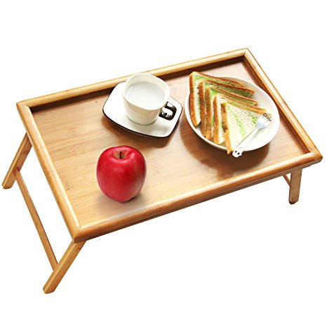Bed Tray Table with Folding Legs,Serving Breakfast in Bed or Use As a TV Table, Laptop Computer Tray, Snack Tray with 100% Natural Bamboo by Artmeer (23.6 x 11.9 x 8.9)