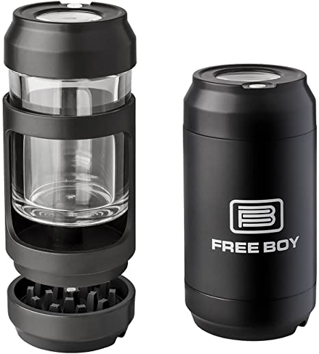 Free Boy Light-Up LED Storage Jars,8 times Magnifying Viewing jar with Hand Spice Herb Grinder,Stash Jar and Grinding All In One System,Black