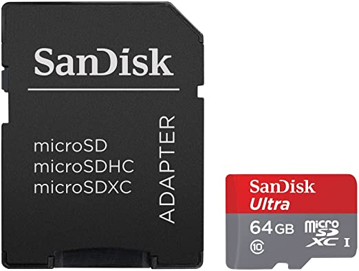 SanDisk Ultra 64GB microSDXC UHS-I Card with Adapter, Grey/Red, Standard Packaging (SDSQUNC-064G-GN6MA)