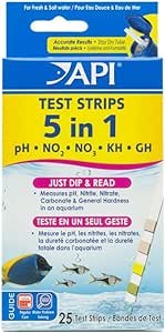 API 5-in-1 Test Strips for Freshwater and Saltwater Aquariums, 25 Count