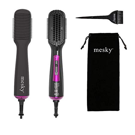 mesky Hot Air Brush & Hair Straightener Brush, 4-in-1 Hair Dryer Brush Styler for Drying, Straightening, Curling, Salon Negative Ion Infrared Hair Care Multi-function Hair Styling Tools (Dark gray)