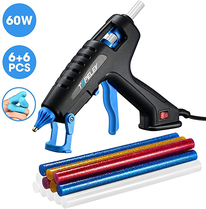 TOPELEK Hot Glue Gun, 60W Full-Size (Not Mini) High Temp Hot Melt Glue Gun Kit with 12Pcs Glue Sticks & Finger Protectors, Safety Switch, Perfect for DIY, Crafts, Home Quick Repairs & Heavy Duty