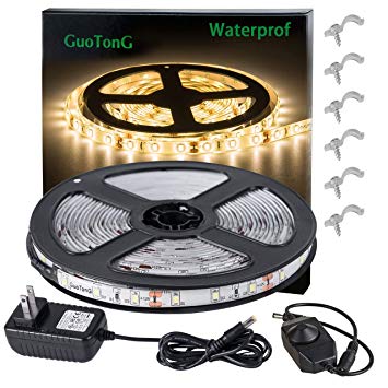GuoTonG Dimmable Waterproof LED Light Strip Kit with UL Listed Power Supply, 180 Units SMD 2835 LEDs, 3000K Warm White 12V LED Tape, Led Ribbon, 9.8ft/3m Lighting Strips ¡­