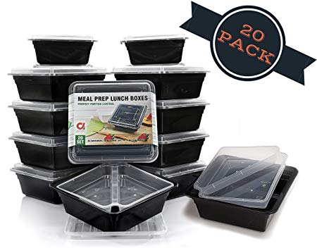 Adorn 20-Pack Meal Prep Food Storage Containers, BPA Free Reusable Bento Box, Microwave, Dishwasher, Fridge & Freezer Safe, 20-8 oz. 2 Compartment Inserts, 20-34 oz. Containers, 20-lids