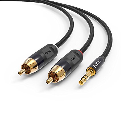 Nylon Braided RCA Headphone Adapter Cable, iXCC 6 Feet Dual Shielded Gold-Plated 3.5mm Male to 2RCA Male Stereo Audio Y Cable-Black