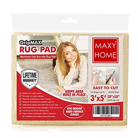 Non Slip Rug Pad || GripMax Premium Anti Slip Rug Pad for under Area Rugs Carpets Runners Doormats on Wood Hardwood Floors 2x4 2x8 3x5 4x6 5x8 6x9 8x13 - || 3x5 ||