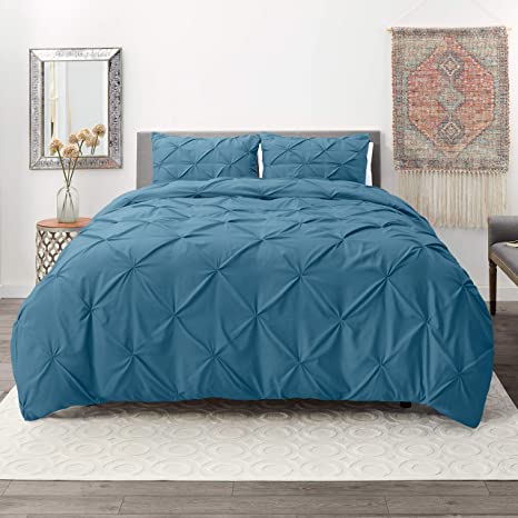 Nestl Bedding 2 Piece Pinch Pleat Duvet Cover Set | Dusty Blue Duvet Cover with 2 Pillow Shams |Microfiber Twin Duvet Cover Set