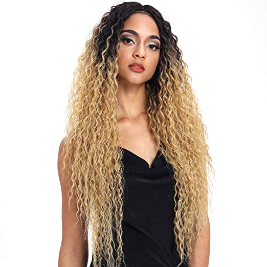 Joedir Lace Front Wigs Ombre Blonde 28'' Long Small Curly Wavy Synthetic Wigs For Black Women 130% Density Wigs(TTPN4/270A/24F)