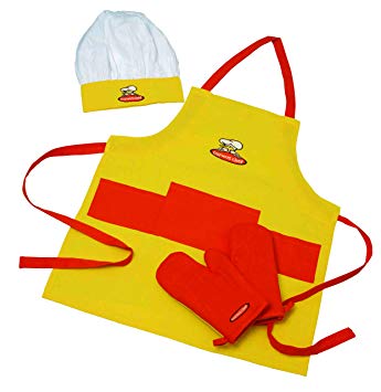 Curious Chef 4-Piece Child Chef Textile Set, Yellow and Orange