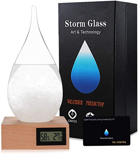 Storm Glass Weatherman, Stylish and Creative Desktop Weather Forecaster With Wooden Base, Small Weather Station for Home and Office