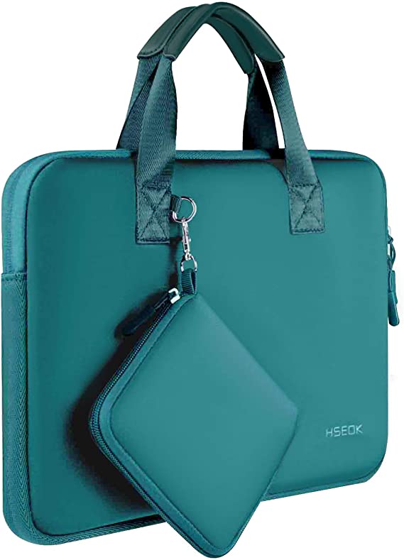 Laptop Sleeve 13 13.3 13.5 Inch Case for MacBook Air Pro 13"-13.3", Surface Laptop 13.5", Water Repellent Elastic Neoprene Notebooks Hand Bag with Handle and Small Case, Dark Green
