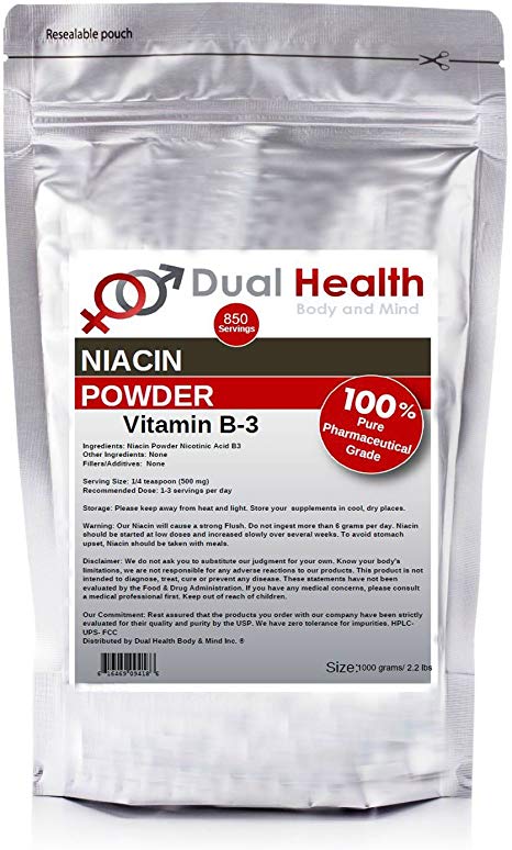 Pure Niacin (1 Kilogram (2.2 lbs)) Vitamin B3 Nicotinic Acid Powder Bulk Supplements