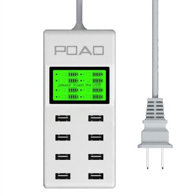 POAO 8 Smart USB Ports With Single Screen Multi-Port Charger For Apple iPhone, iPad ,Samsung and More