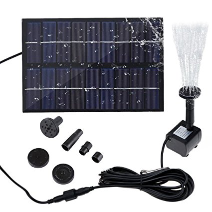 SIEGES Mini Solar Power Water Fountain Submersible Pump Kit with Nozzle Sets Free Standing Watering Pump for Garden Pond Pool 9V 1.8W