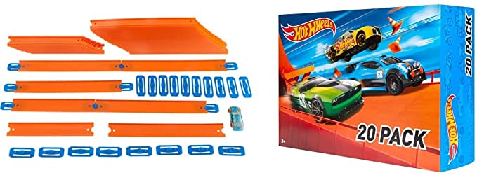 Hot Wheels Car & Mega Track Pack [Amazon Exclusive] 40 Feet & 20 Car Gift Pack (Styles May Vary), Multicolor, 7.6" T