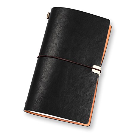 Refillable Handmade Traveler's Notebook, AHGXG Leather Travel Journal Notebook for Men & Women, Perfect for Writing, Gifts, Travelers, 4.72 X 7.87inch, Black