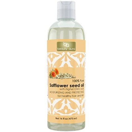 Beauty Aura 100% Pure Safflower Oil Is Pressed From Best Quality Safflower Seeds. - No Synthetic Preservatives, Colors or Fragnances, 16 Ounce