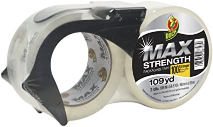 Duck MAX Strength Packing Tape with Dispenser, 2 Rolls, 1.88 Inch x 54.6 Yard, Clear (284986)
