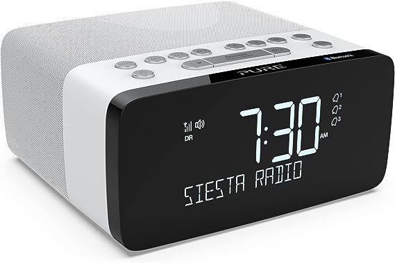 Pure Siesta Charge Bluetooth DAB /DAB/FM Digital Radio Alarm Clock - Bedside DAB Radio with Qi Wireless Charging Pad for Smartphones and CrystalVue LCD Display with Auto-Brightness - Polar