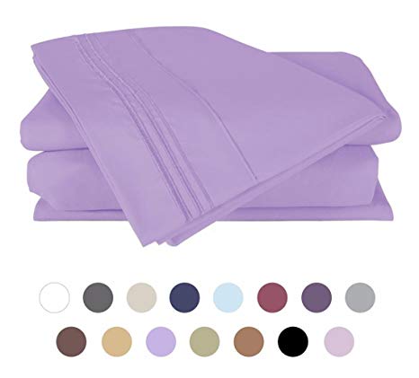 4 Piece Bed Sheets Set (California King - Violet) 1 Flat Sheet 1 Fitted Sheet and 2 Pillow Cases - Hotel Quality Brushed Velvety Microfiber - Luxurious - Durable - by DUCK & GOOSE