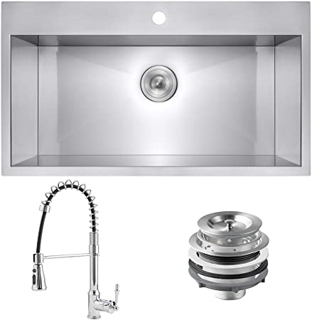 Golden Vantage Handmade 33-inch Drop-in Stainless Steel Kitchen Sink 33" x 22" x 9" Single Bowl Kitchen Sink and Spring Neck Kitchen Faucet Combo