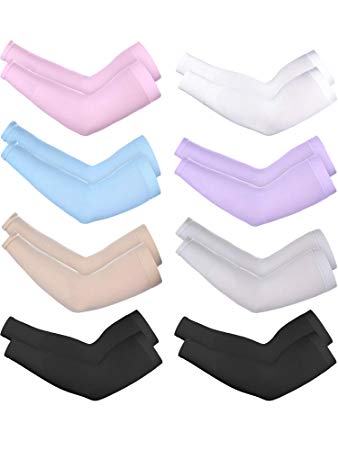 8 Pairs Unisex Arm Sleeves UV Sun Protection Cooling Sleeves for Driving Jogging Golfing Riding Outdoor Activities