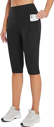 BALEAF Women's Knee Length Capri Leggings with Pockets High Waisted Capris Shorts