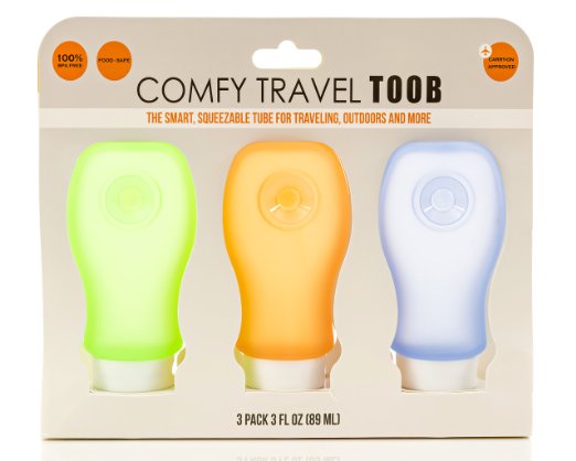 COMFY TRAVEL Silicone Bottles Set of 3 x 3 oz., Quality BPA Free Silicone, Leak Proof, Squeezable, Easy Clean & Refill, TSA Approved, Perfect Tubes Set for Toiletry Kits, Carry-on Luggage