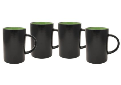 Culver 14-Ounce Midnight Cafe Ceramic Mug, Green, Set of 4