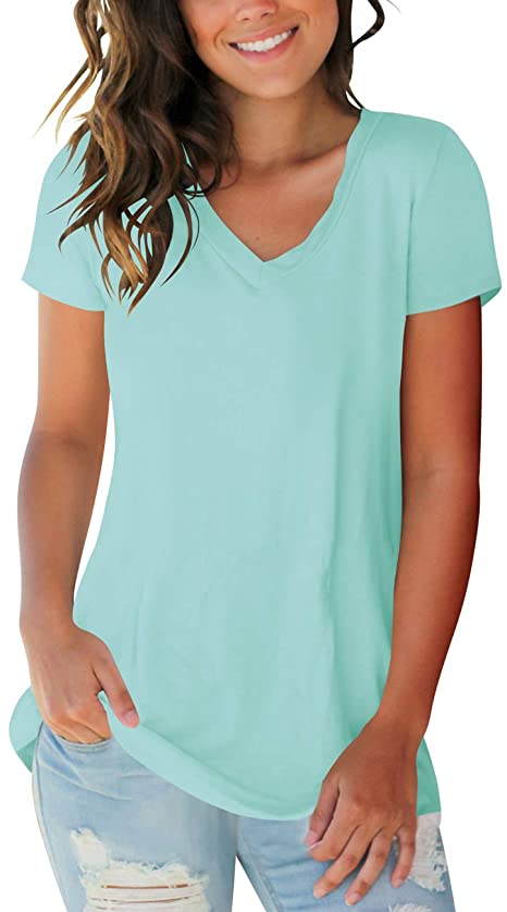 Womens Tops V Neck Tee Casual Short Sleeve and Long Sleeve T Shirts