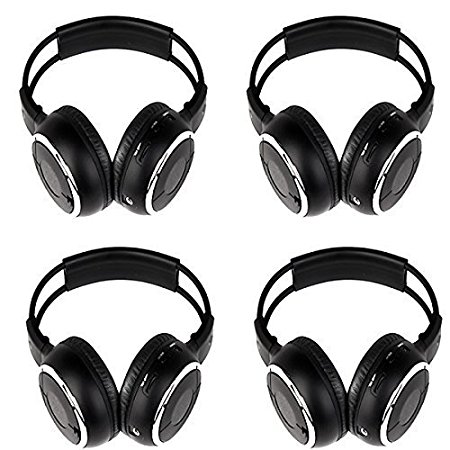 OUKU®Four Packs of Two Channel Folding Adjustable Universal Rear Entertainment System Infrared Headphones Convenient Wireless IR DVD Player Head Phones for in Car TV Video Audio Listening